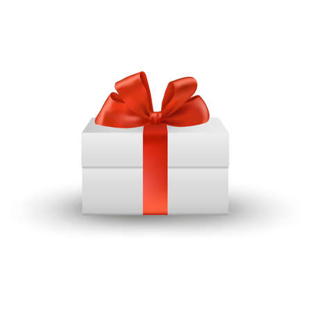 White Square Gift Box with red ribbon vectorのイラスト素材
