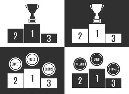 Trophy Cup on prize podium. First, second and third place award. Champions or winners Infographic elements.のイラスト素材