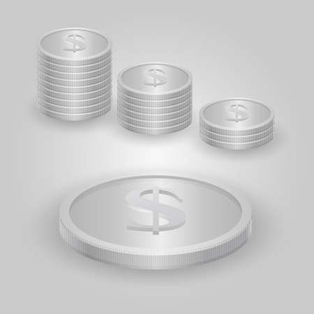 Silver coin with dollar sign realistic vector illustrationのイラスト素材