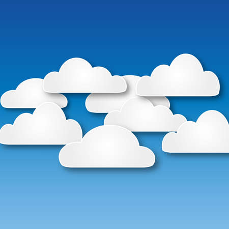 White abstract paper clouds at blue background vector illustrationのイラスト素材