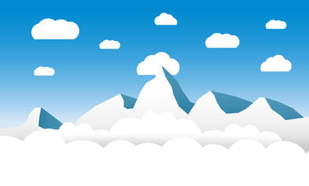 Clouds and mountains at blue sky in flat design web background, concept for web design and banners, vacation promotions. vector illustrationのイラスト素材