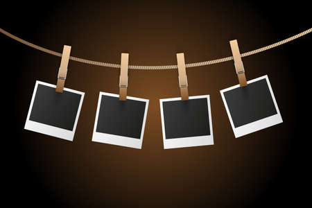 Instant Photo Frames on Rope on dark background Illustrationのイラスト素材