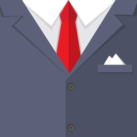 Background of Blue buisness mans suit with red tie and handkerchief. illustration in flat design.  infographics web design elementsのイラスト素材