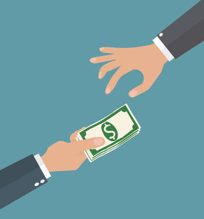 Two cartoon businessman hands, giving money.の写真素材