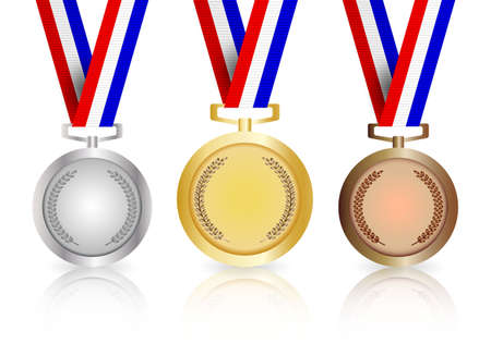 Set of gold, silver and bronze medals with reflectionのイラスト素材