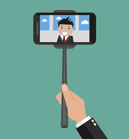 Taking a self portrait with monopod Tool For Smartphone.のイラスト素材