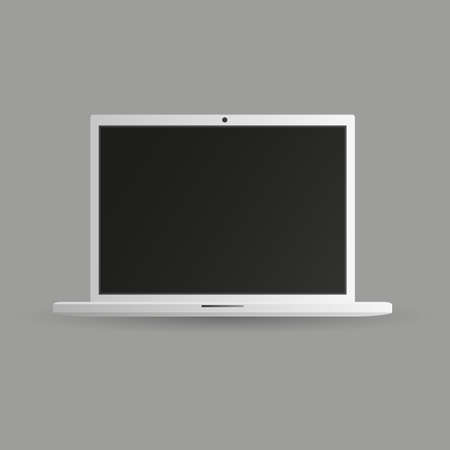 realistic silver laptop computer isolated on grey background. vector illustrationのイラスト素材