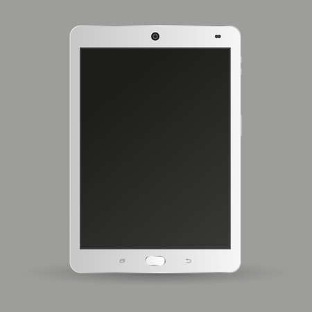 realistic silver tablet pc isolated on grey background. vector illustrationのイラスト素材