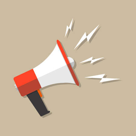 Cartoon megaphone icon. social media marketing concept. vector illustration in flat design on brown backgroundのイラスト素材