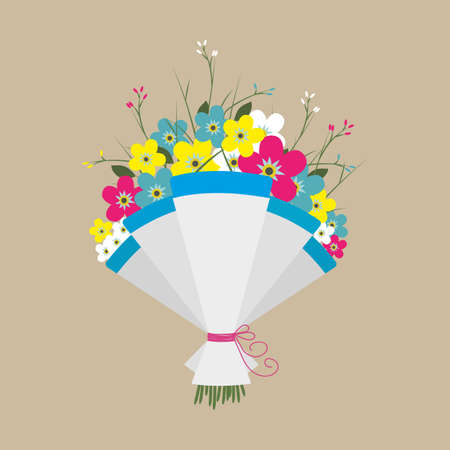 Cute bouquet of flowers. Wedding bouquet flowers, birthday bouquet flowers, vector illustration in flat designのイラスト素材