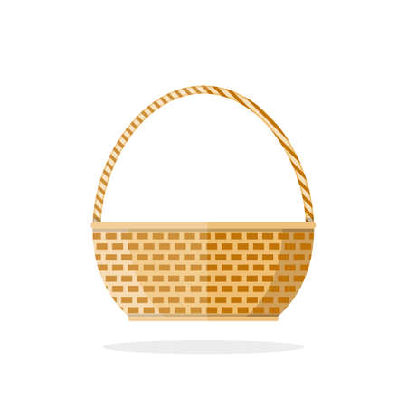 Empty brown woven wicker basket isolated on white background. vector illustration in flat designのイラスト素材