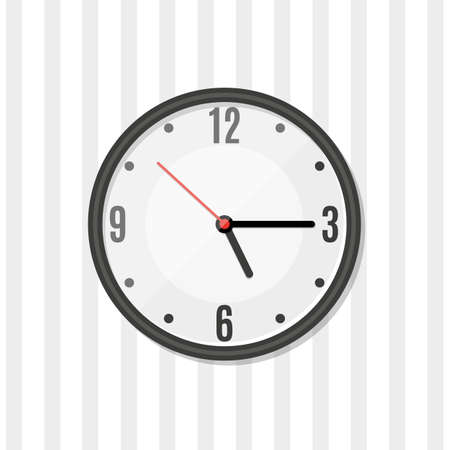 Simple wall clock isolated on striped background. vector illustration in flat designのイラスト素材