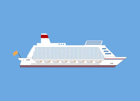 White cruise ship, ocean liner. vector illustration in flat design isolated on blue backgroundのイラスト素材