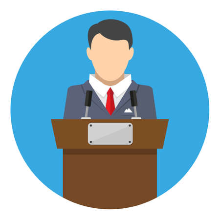 orator speaking from tribune. public speaker. vector illustration in flat styleのイラスト素材