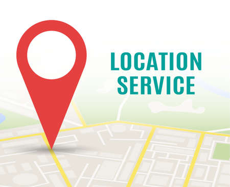 Abstract generic city map with roads, buildings, parks, river. City Map With red Marker pin, Vector illustration in flat designのイラスト素材