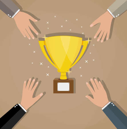 Competition between businessmans for golden trophy cup. Business concept. Business or sporting achievements, the championship winner. victory.のイラスト素材