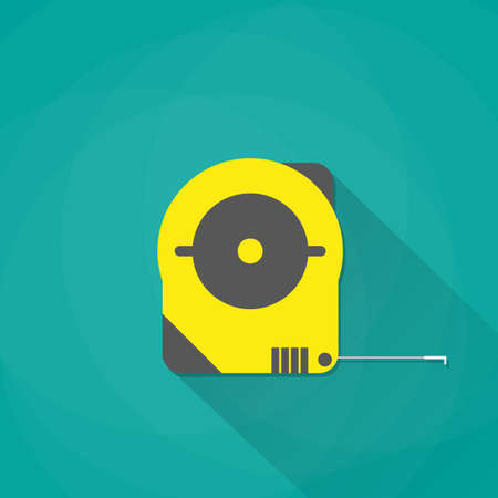 yellow industrial measure tape icon with long shadow, vector illustration in flat style on green backgroundのイラスト素材