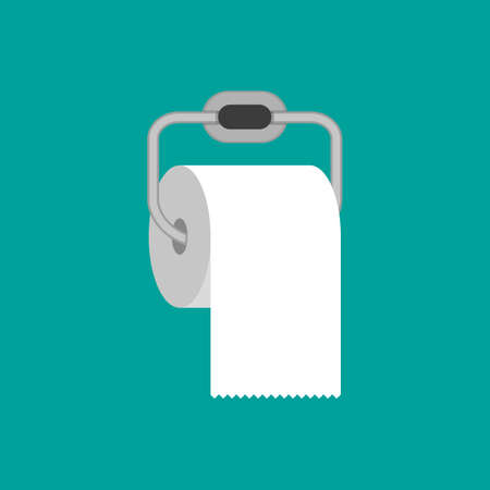 Toilet paper roll with metal holder. vector illustration in flat style on green backgroundのイラスト素材