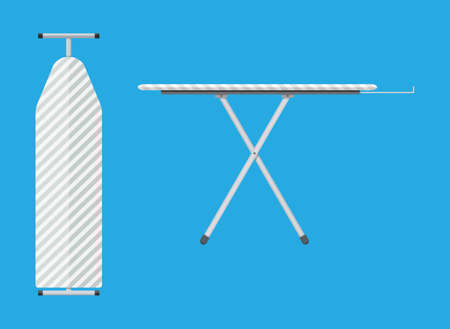 folded and unfolded ironing board Icon, Ironing board with stripe pattern. vector illustration in flat style on blue backgroundのイラスト素材