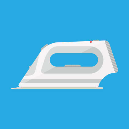 White modern clothing iron. vector illustration in flat style on blue backgroundのイラスト素材