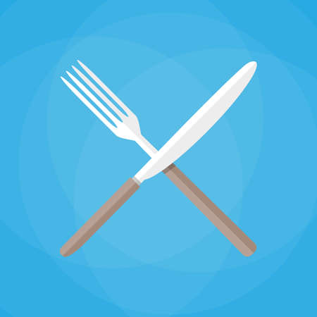 Crossed Knife and fork. vector illustration in flat style on blue backgroundのイラスト素材