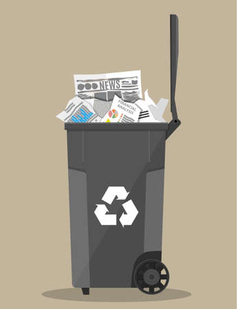 trash recycle bin container for garbage full of paper. Bin for papers. Vector illustration in flat designのイラスト素材