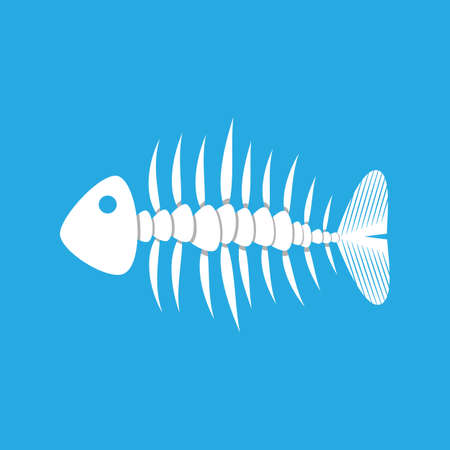 white fishbone on blue background. vector illustration in flat styleのイラスト素材