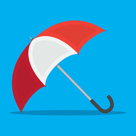 red white umbrella icon.  illustration in flat style isolated on blue backgroundのイラスト素材