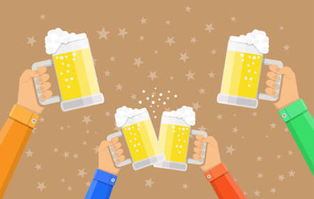people holding beer glasses and clinking, celebration event, vector illustration in flat styleのイラスト素材