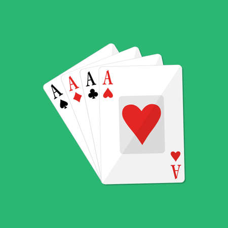 Four aces of poker. Gambling entertainment. card game. vector illustration in flat style on green backgroundのイラスト素材