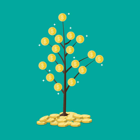 coin tree. Concept of savings. vector illustration in flat styleのイラスト素材