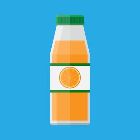 glass bottle of orange juice and fruit on stickerのイラスト素材