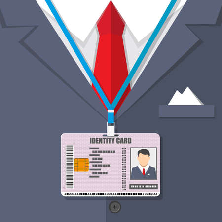 man suit with red tie and id badge.のイラスト素材