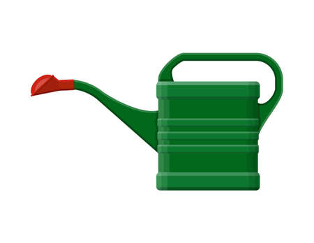 Green plastic watering can isolated on whiteのイラスト素材