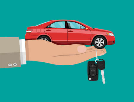 Hand with red car and keysのイラスト素材
