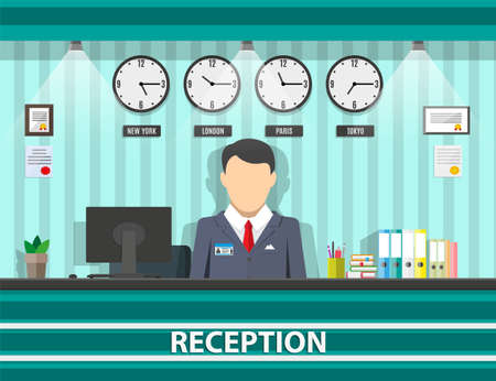 reception with receptionist, interiorのイラスト素材