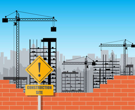 Construction site with buildings and cranesのイラスト素材