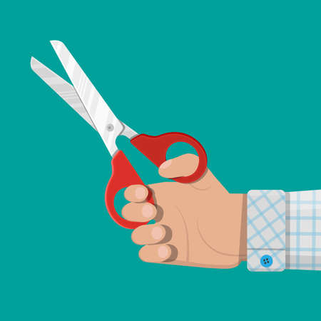 Hand holding scissors. vector illustration in flat styleのイラスト素材