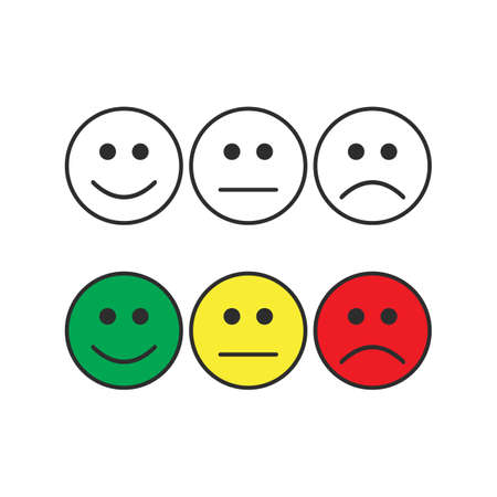 Smiley emoticons, positive, neutral and negative, black white and color. Vector illustrationのイラスト素材