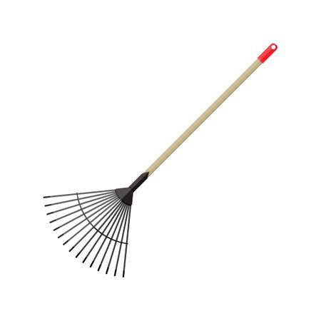 Metal rake with wooden handle. Garden accessories. Vector illustration flat designのイラスト素材