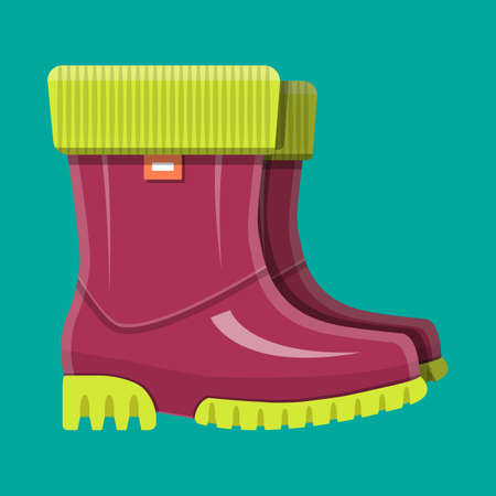 Rubber boots. Shoes for rain. Waterproof footwear. Work and protective equipment. Vector illustration in flat styleのイラスト素材