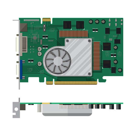Video card isolated on white. PC hardware. Components for personal computer. Graphic card icon....