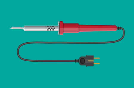 Soldering iron tool with plastic handle and plug. Electronic repair equipment. Vector illustration in flat styleのイラスト素材