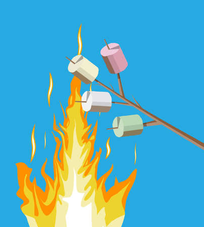 Bonfire with marshmallow. Logs and fire.のイラスト素材