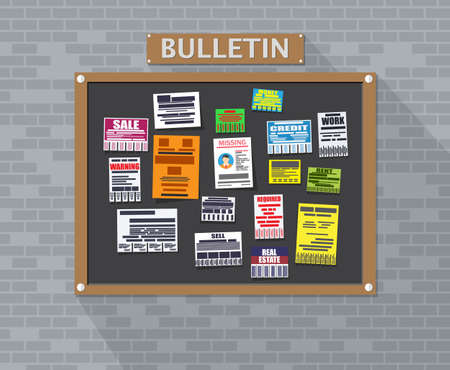Various tear off papers ad on bulletin boardのイラスト素材
