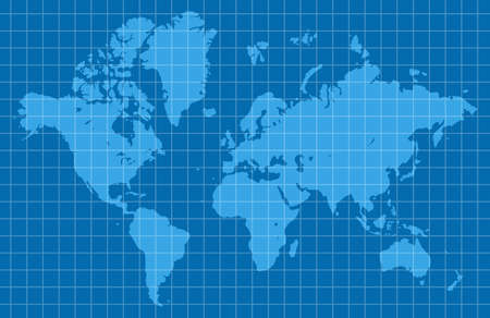 Blue world map. Cartography and geography. Vector illustrationのイラスト素材
