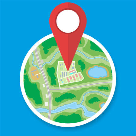City suburban circle map with marker