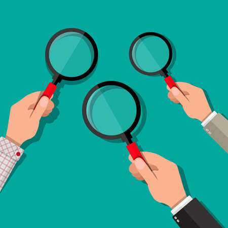 Three hands holding a magnifying glassのイラスト素材