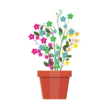 Flower plant in flower pot. Decoration home plant. Vector illustration in flat styleのイラスト素材
