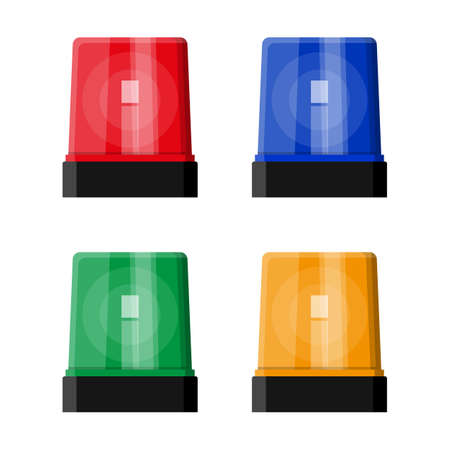 Color flashing light. Police, ambulance, firefighters siren. Vector illustration in flat styleのイラスト素材